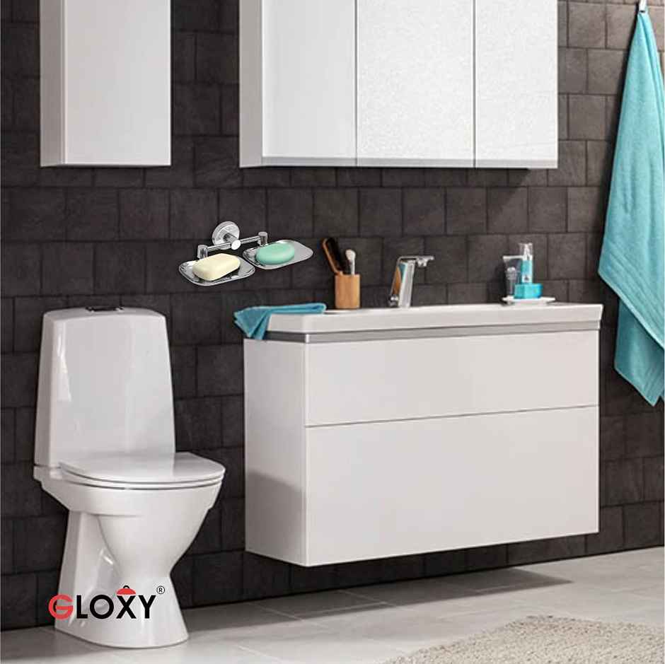 GLOXY Stainless Steel Wall Mount Double Soap Holder for Bath Dish Bathroom Accessories & Fittings