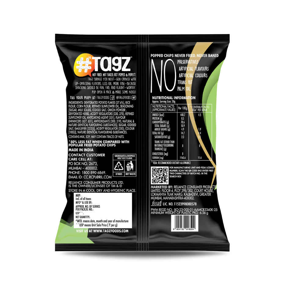 Tagz Popped Potato Chips Cream & Onion