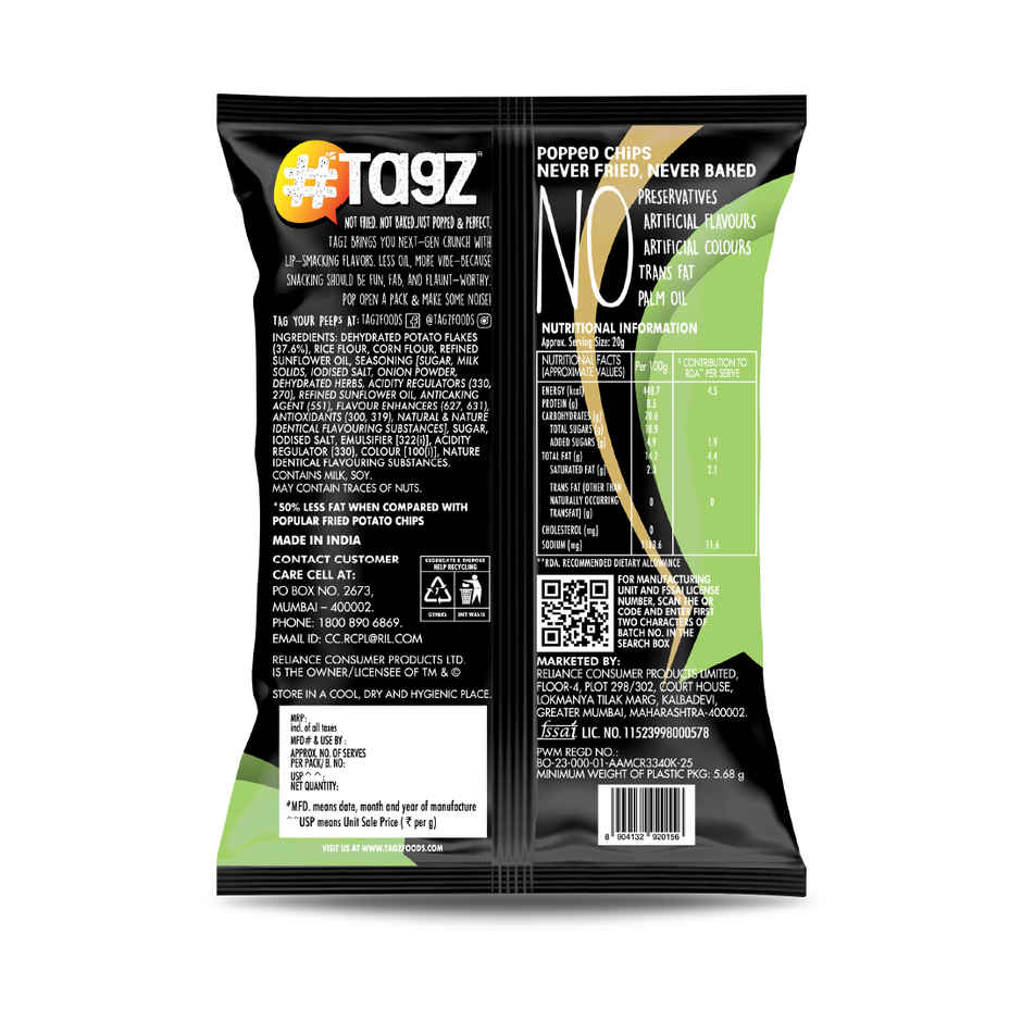 Tagz Popped Potato Chips Cream & Onion