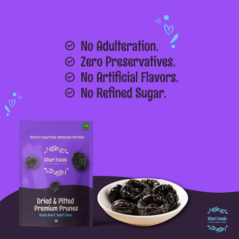 Khari Foods Premium Pitted Prunes Dried | Dry Fruit Snack | No Added Sugar