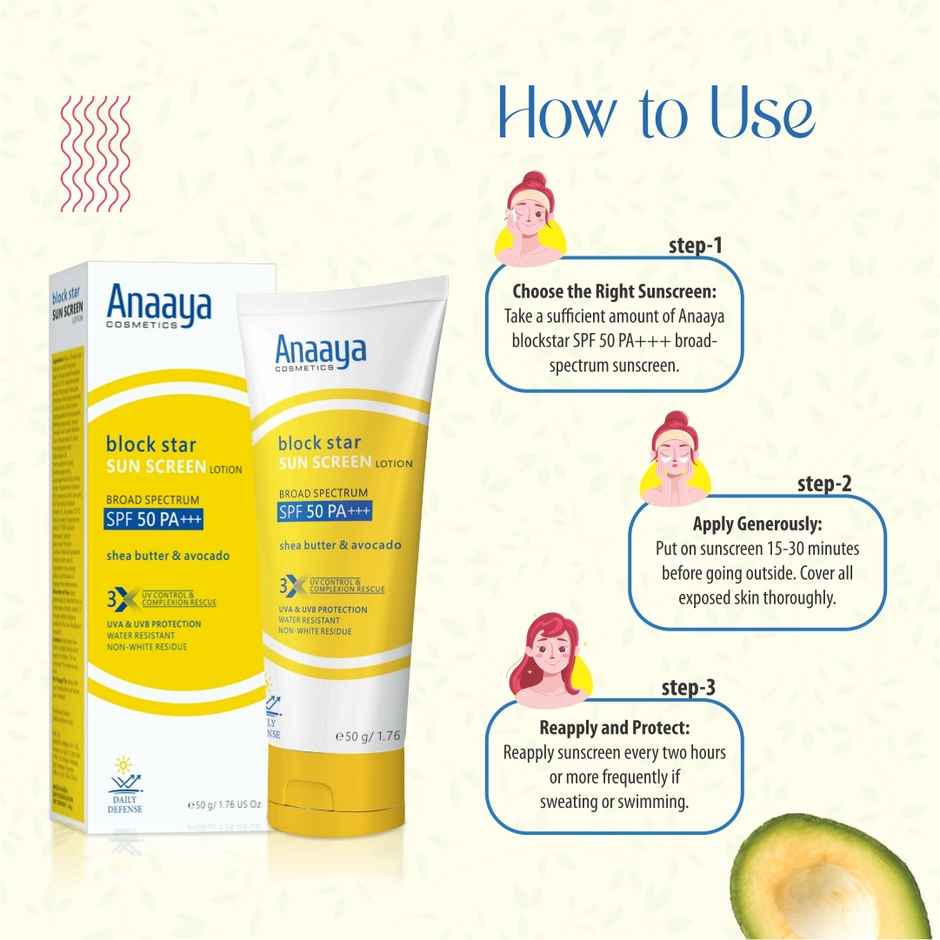 Anaaya Block Star Sunscreen Lotion SPF 50 +++ | Shea Butter & Avocado