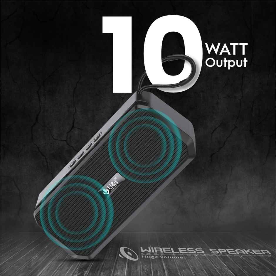 U&i Gracious 10W Bluetooth Speaker, 6H Playtime, FM,TWS,Mobile Stand - Black