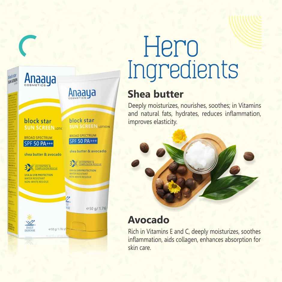Anaaya Block Star Sunscreen Lotion SPF 50 +++ | Shea Butter & Avocado