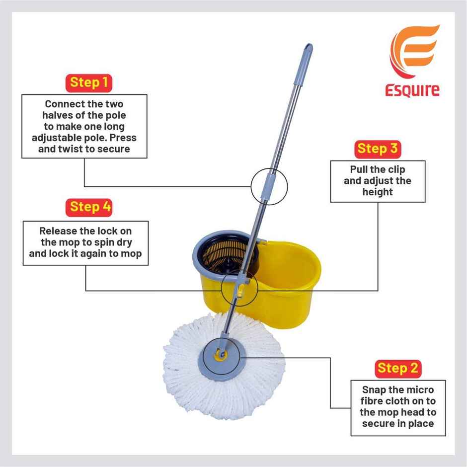 Esquire Elegant 360 Spin Bucket Mop Set With Additional Refill - Yellow Color