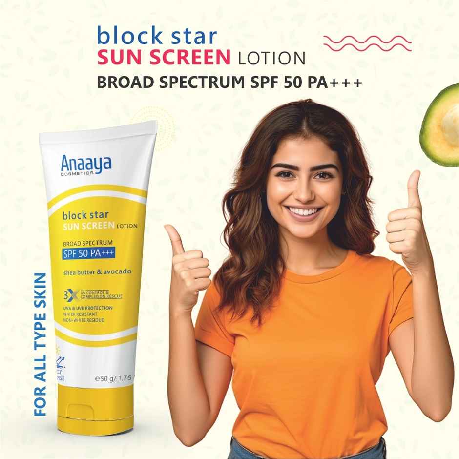 Anaaya Block Star Sunscreen Lotion SPF 50 +++ | Shea Butter & Avocado
