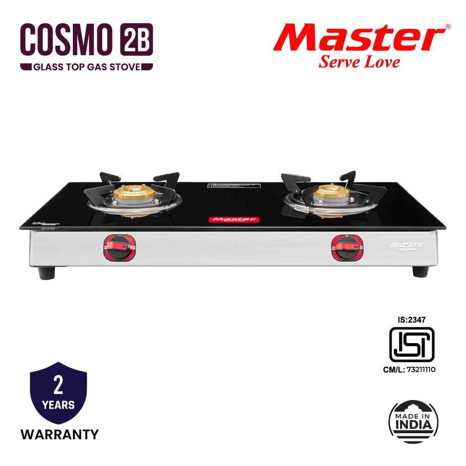Master Cosmo Glass Top Gas Stove 2 Burner, Isi Certified