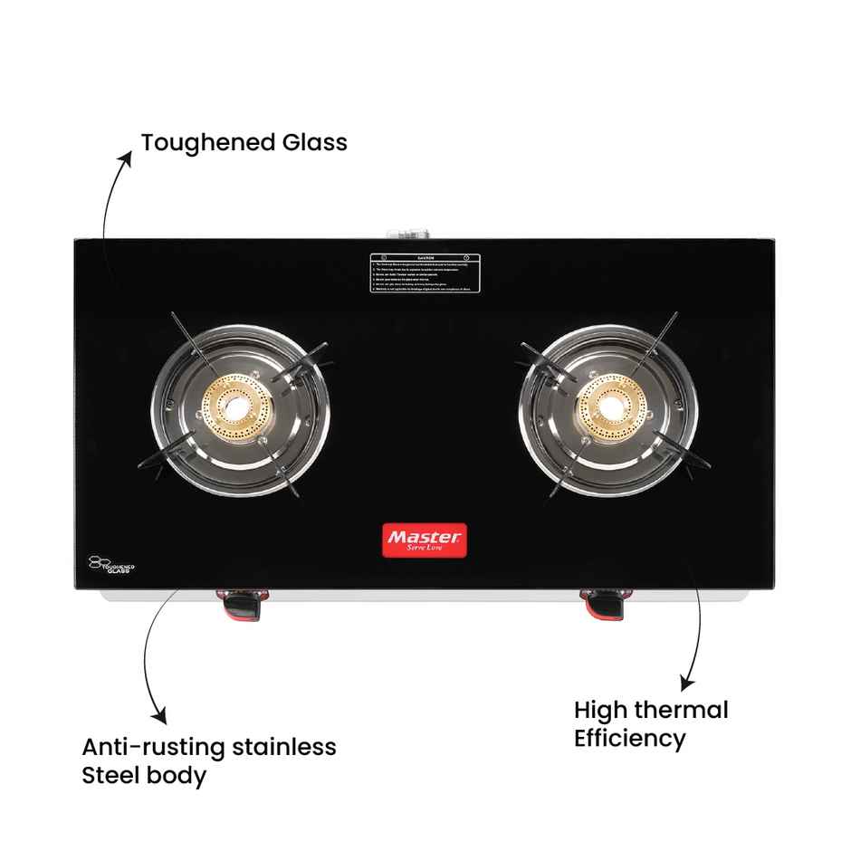 Master Cosmo Glass Top Gas Stove 2 Burner, Isi Certified