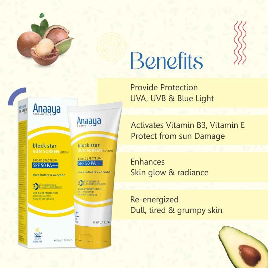 Anaaya Block Star Sunscreen Lotion SPF 50 +++ | Shea Butter & Avocado