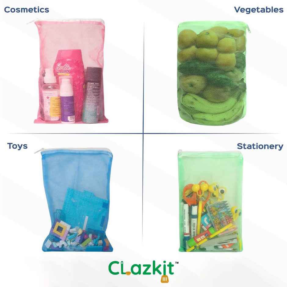 Clazkit Set Of 6 Reusable Fridge Storage Bags For Vegetables and Fruitswith Sturdy Zipper