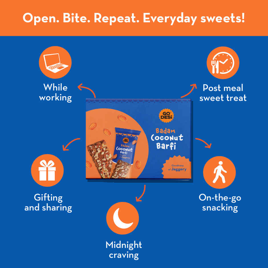 Badam Coconut Barfi, 8 Pcs | Burfi | Sweets | By GO DESi Combo