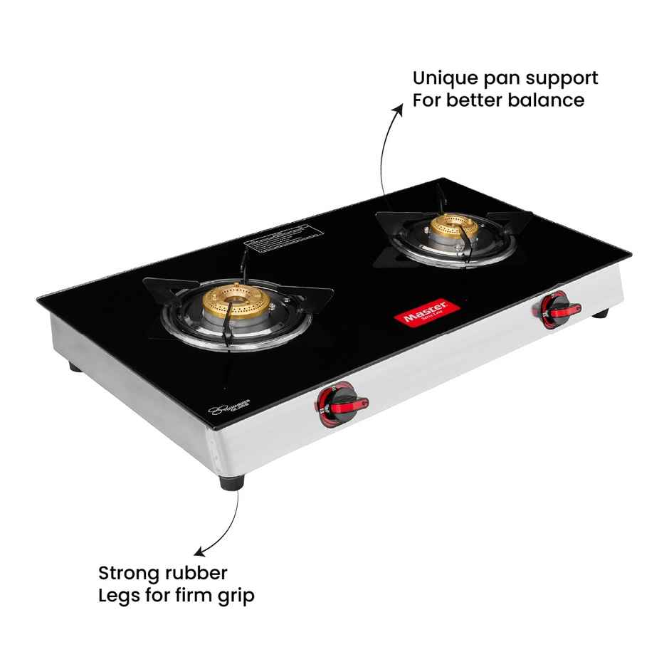 Master Cosmo Glass Top Gas Stove 2 Burner, Isi Certified