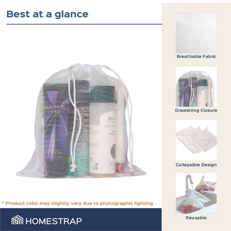 Homestrap Mesh Vegetable Bag With Drawstring - White | Pack of 6