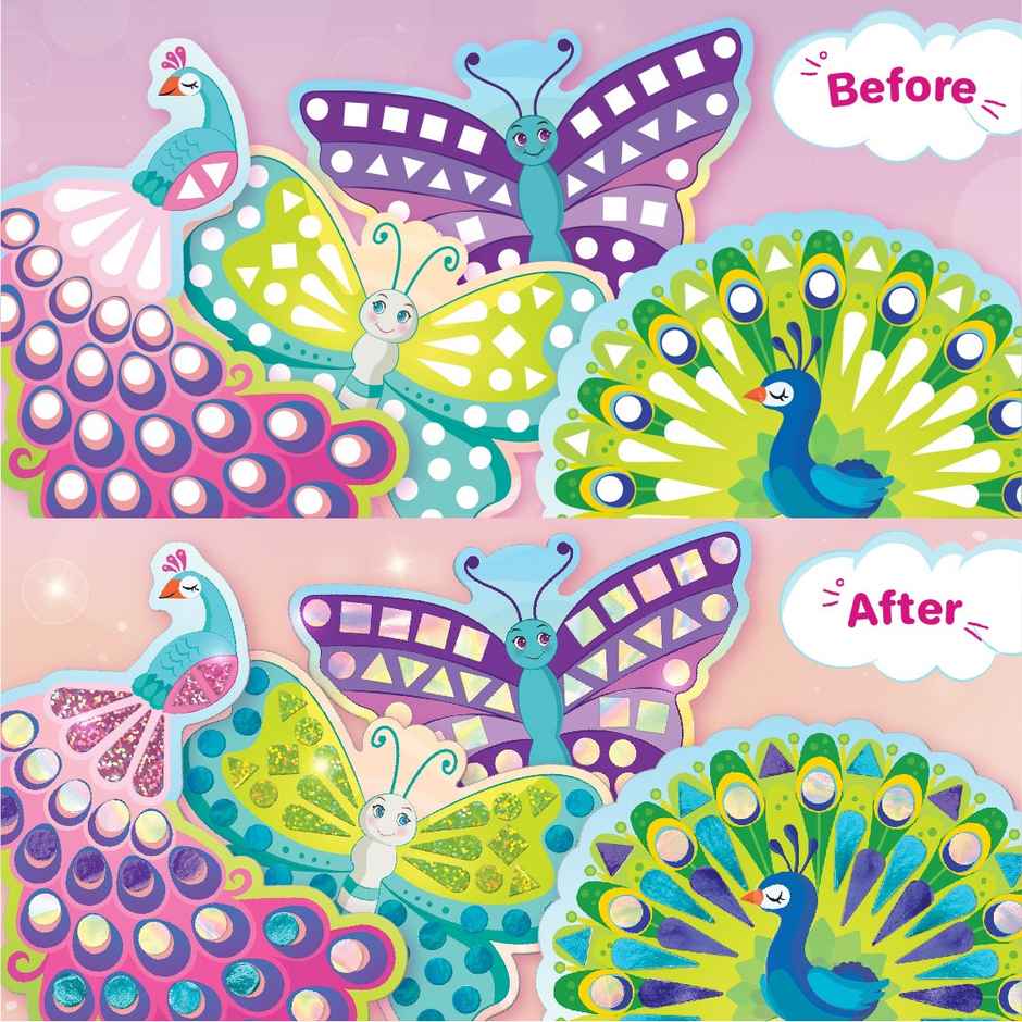 Imagimake Mirror Mosaic | Butterfly & Peacock | Creative Art Toy for Kids
