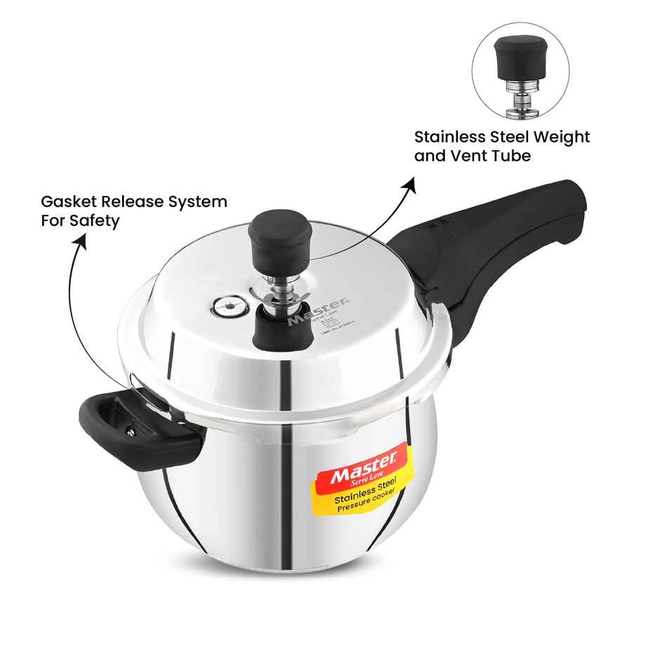 Master Nexa Stainless Steel Outer Lid Handi Pressure Cooker 3L, Gas And Induction Stove Compatible