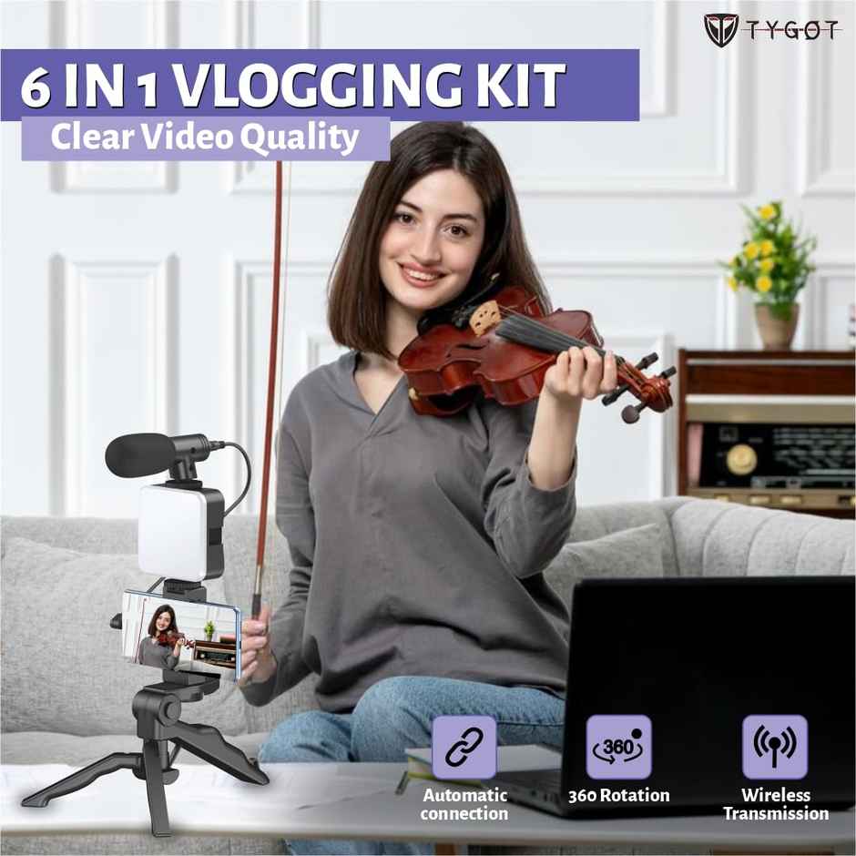 Tygot Vlogging Kit 6 in 1 Tripod Stand(3.5mm Jack)