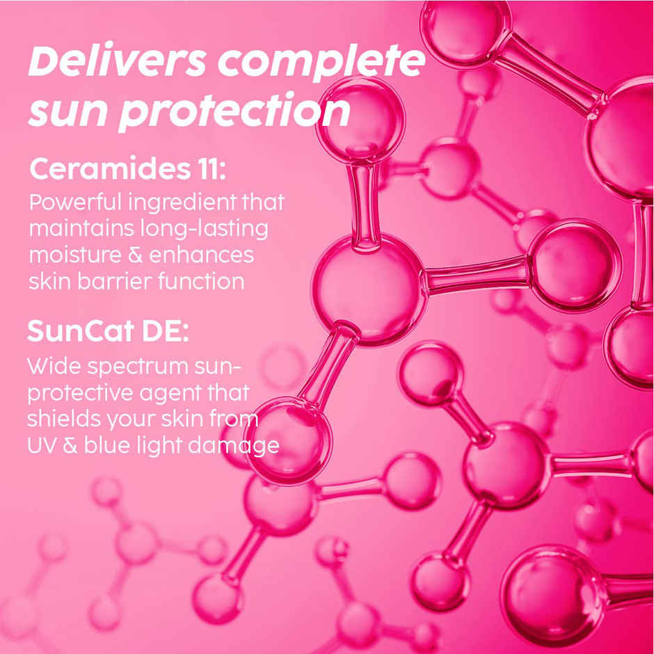 Plix Guava Glow Sunscreen SPF 50+ with UVA, UVB & Blue Light Protection enriched with Ceramides & Hyaluronic Acid