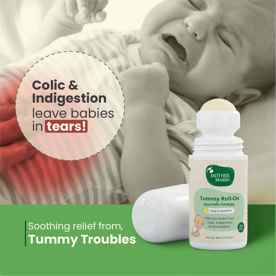 Mother Sparsh Tummy Roll On For Baby Colic Relief Constipation And Indigestion With Hing & Saunf