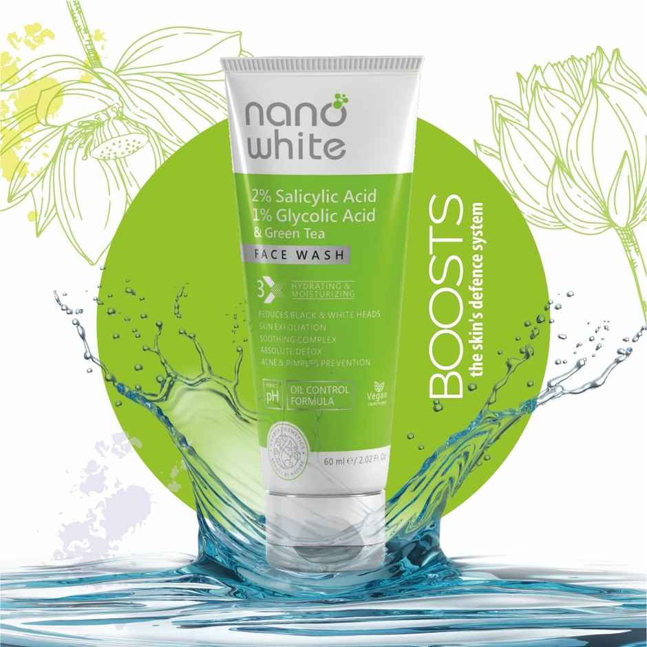 Nano White 2% Salicylic Acid, 1% Glycolic Acid & Green Tea Face Wash