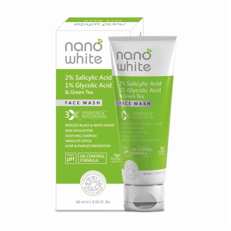Nano White 2% Salicylic Acid, 1% Glycolic Acid & Green Tea Face Wash