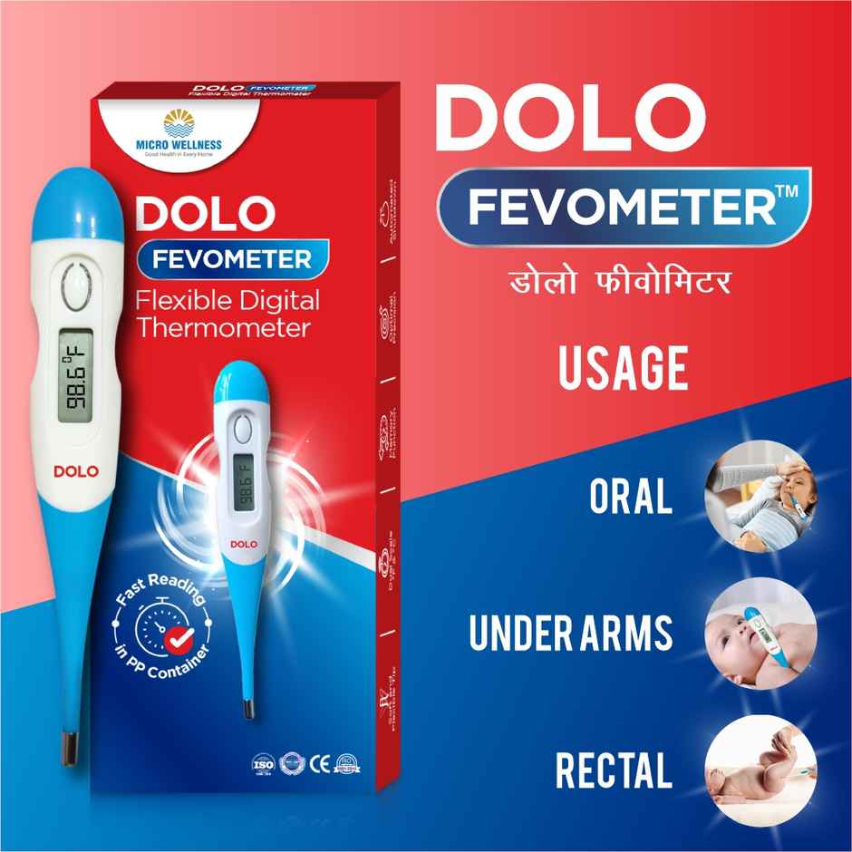 Dolo Fevometer Medical Digital Fever Thermometer with Soft Flexible Tip and Memory Function- Adults & Kids
