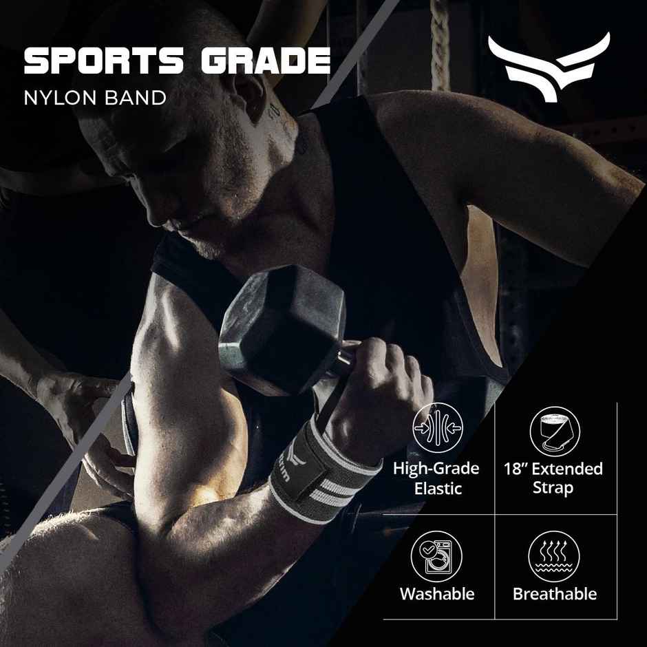 Xtrim Gym Wrist Support with Support Crepe Bandage for Workout & Muscle Relaxation |Black & Grey