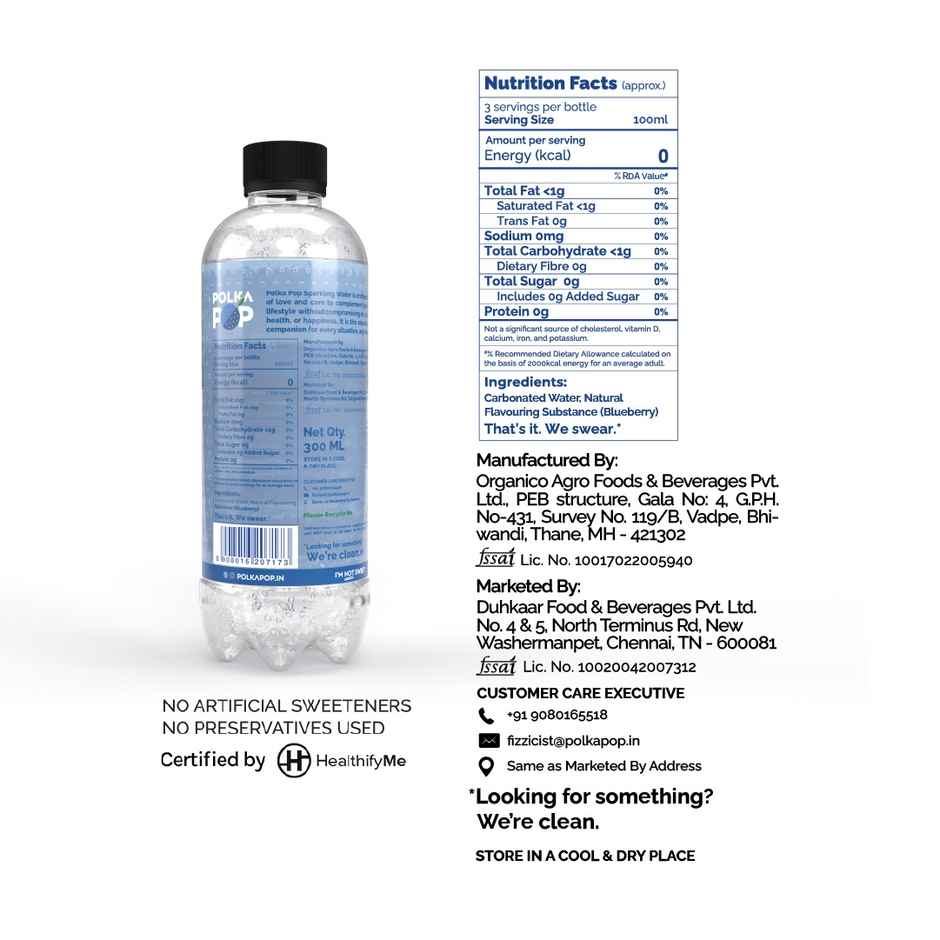 Polka Pop Zero Sugar Blueberry Sparkling Water