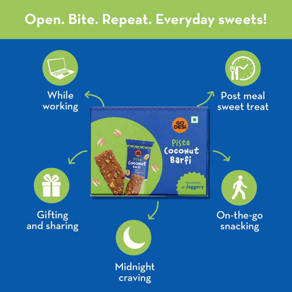 Pista Coconut Barfi, 8 Pcs | Burfi | Sweets | By Go Desi (96g) & Kaju Katli Classic | Kaju Barfi | Sweets | By Go Desi (200g) Combo