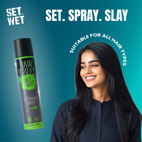 Set Wet Hair Spray For Men & Women | Extreme, Long-lasting Hold | UV Protect | With Soy, Rice & Oat Protein