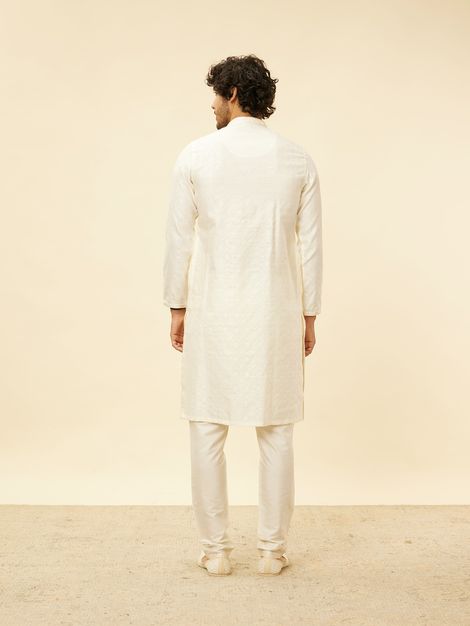 Manyavar Cream Blended Viscose Self Design Kurta Set | L