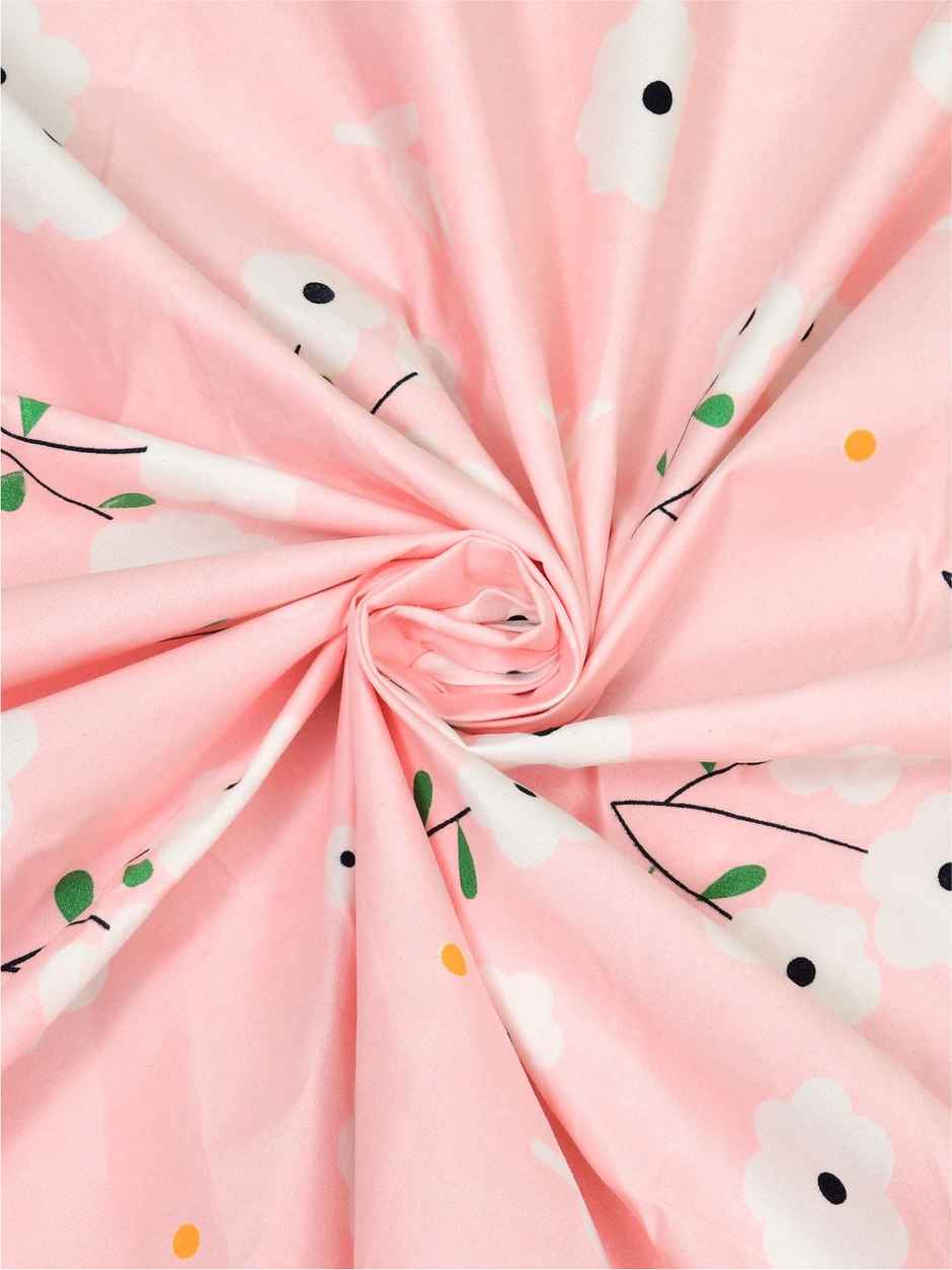 DREAM WEAVERZ Elastic Fitted Double Bedsheet | 2 Frill Pillow Covers | Polycotton | Baby Pink