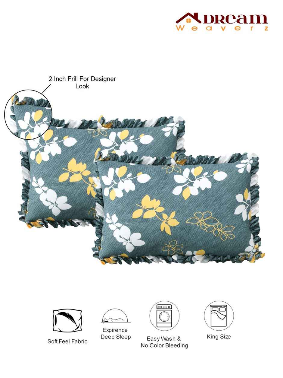 DREAM WEAVERZ Elastic Fitted Double Bedsheet | 2 Frill Pillow Covers | Polycotton | Grey