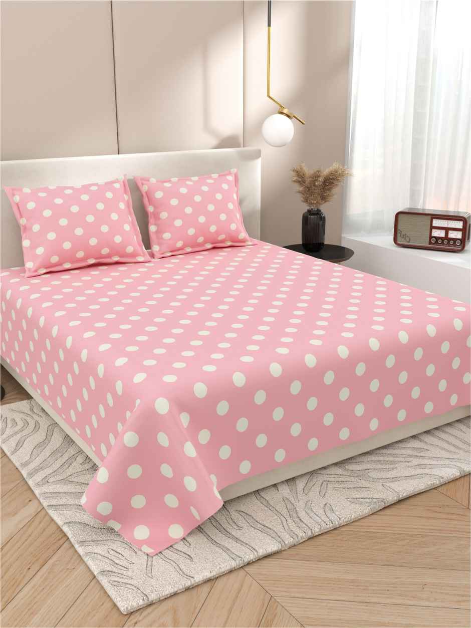 DREAM WEAVERZ King Size Bedsheet With 2 Pillow Covers | 100% Cotton| Pink