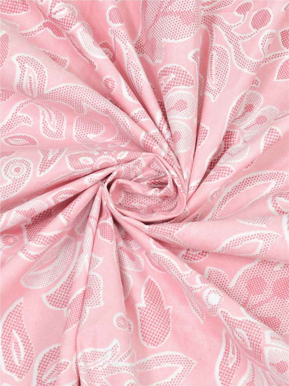 DREAM WEAVERZ Elastic Fitted Double Bedsheet | 2 Frill Pillow Covers | Polycotton | Pink