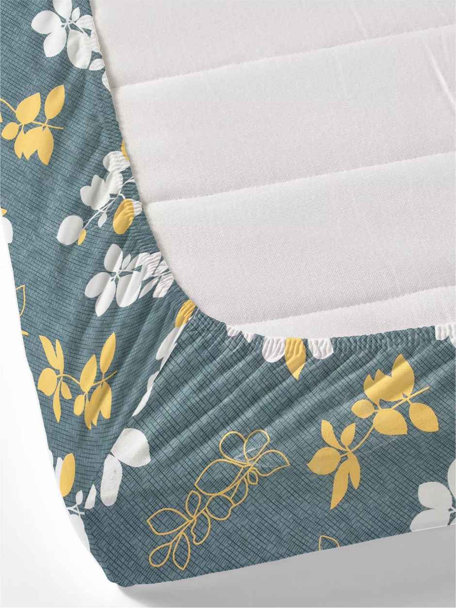 DREAM WEAVERZ Elastic Fitted Double Bedsheet | 2 Frill Pillow Covers | Polycotton | Grey