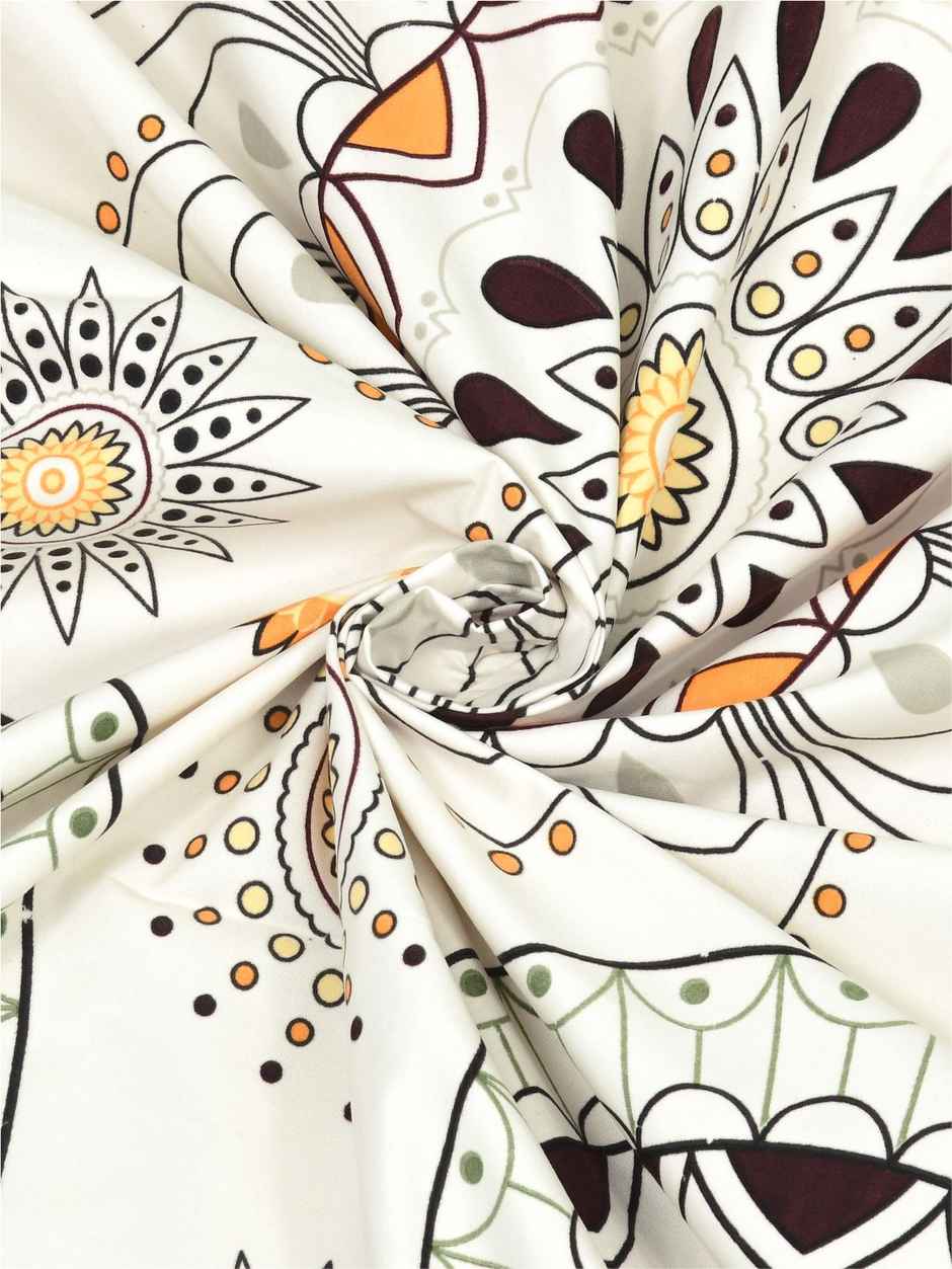 DREAM WEAVERZ Elastic Fitted Double Bedsheet | 2 Frill Pillow Covers | Polycotton | Cream Yellow