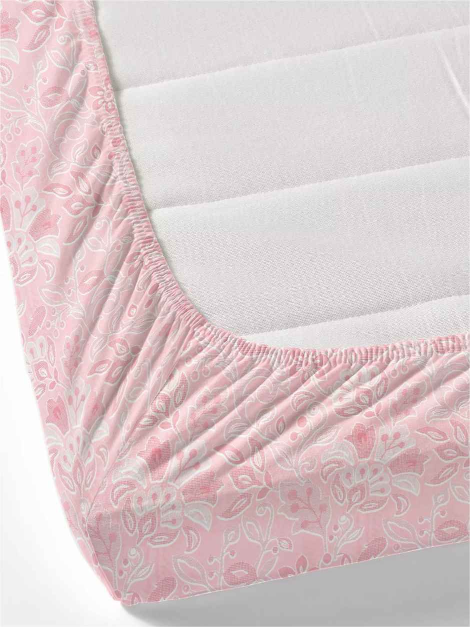 DREAM WEAVERZ Elastic Fitted Double Bedsheet | 2 Frill Pillow Covers | Polycotton | Pink