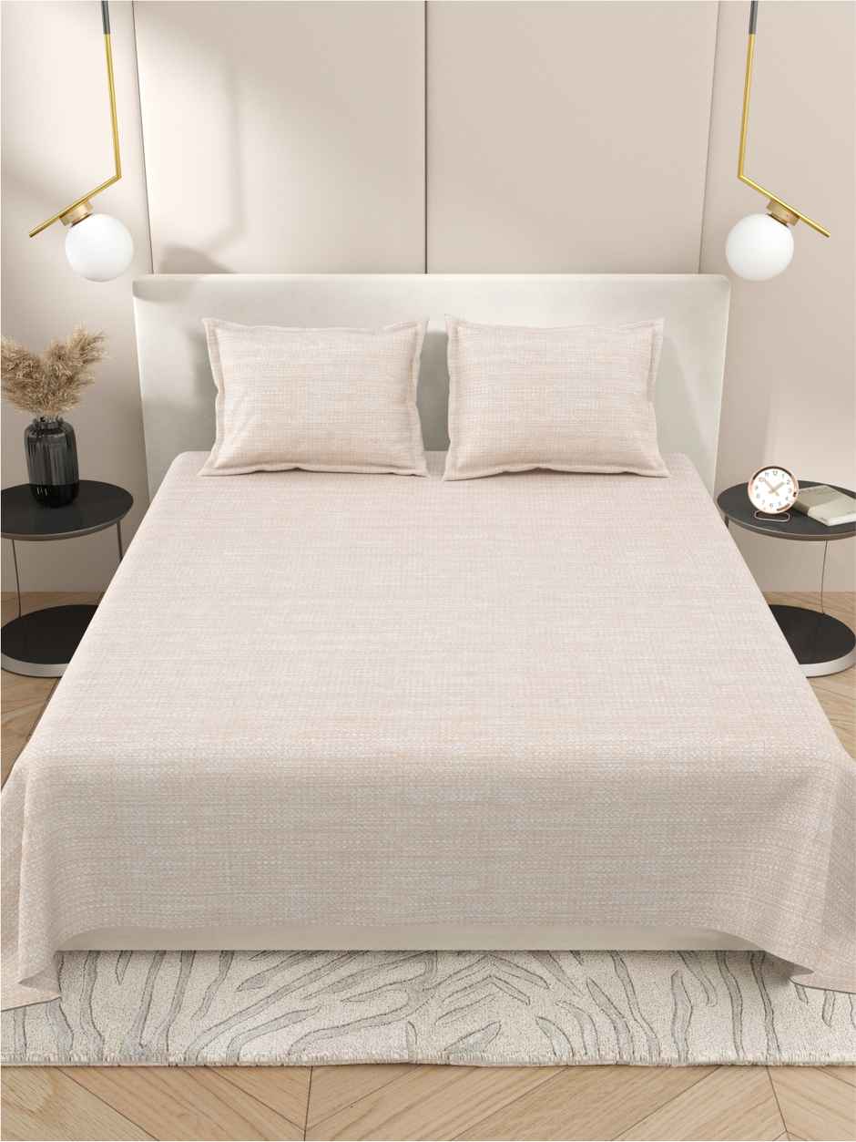DREAM WEAVERZ King Size Bedsheet With 2 Pillow Covers | 100% Cotton| Light Beige