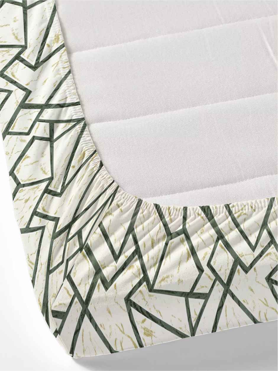 DREAM WEAVERZ Elastic Fitted Double Bedsheet with 2 Frill Pillow Covers | Cotton Blend | Cream Yellow