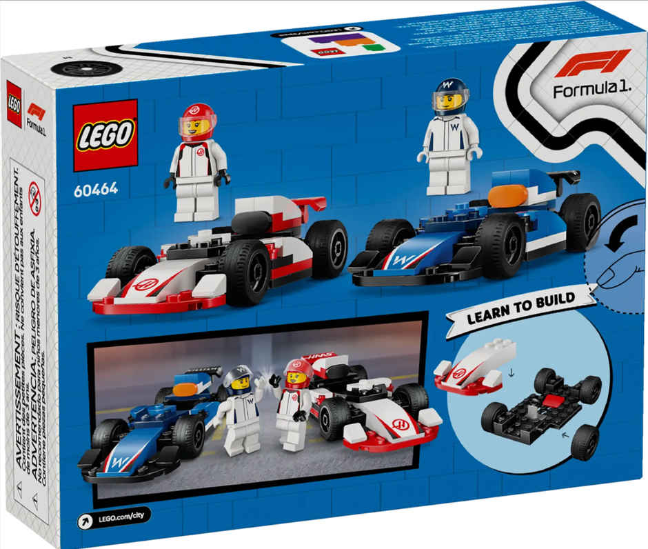 LEGO City F1 Williams Racing and Haas F1 Race Cars Vehicle Toy Set 60464 Building Blocks Toys