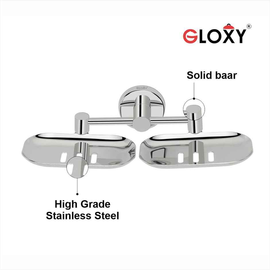 GLOXY Stainless Steel Wall Mount Double Soap Holder for Bath Dish Bathroom Accessories & Fittings