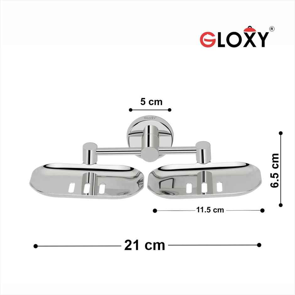 GLOXY Stainless Steel Wall Mount Double Soap Holder for Bath Dish Bathroom Accessories & Fittings