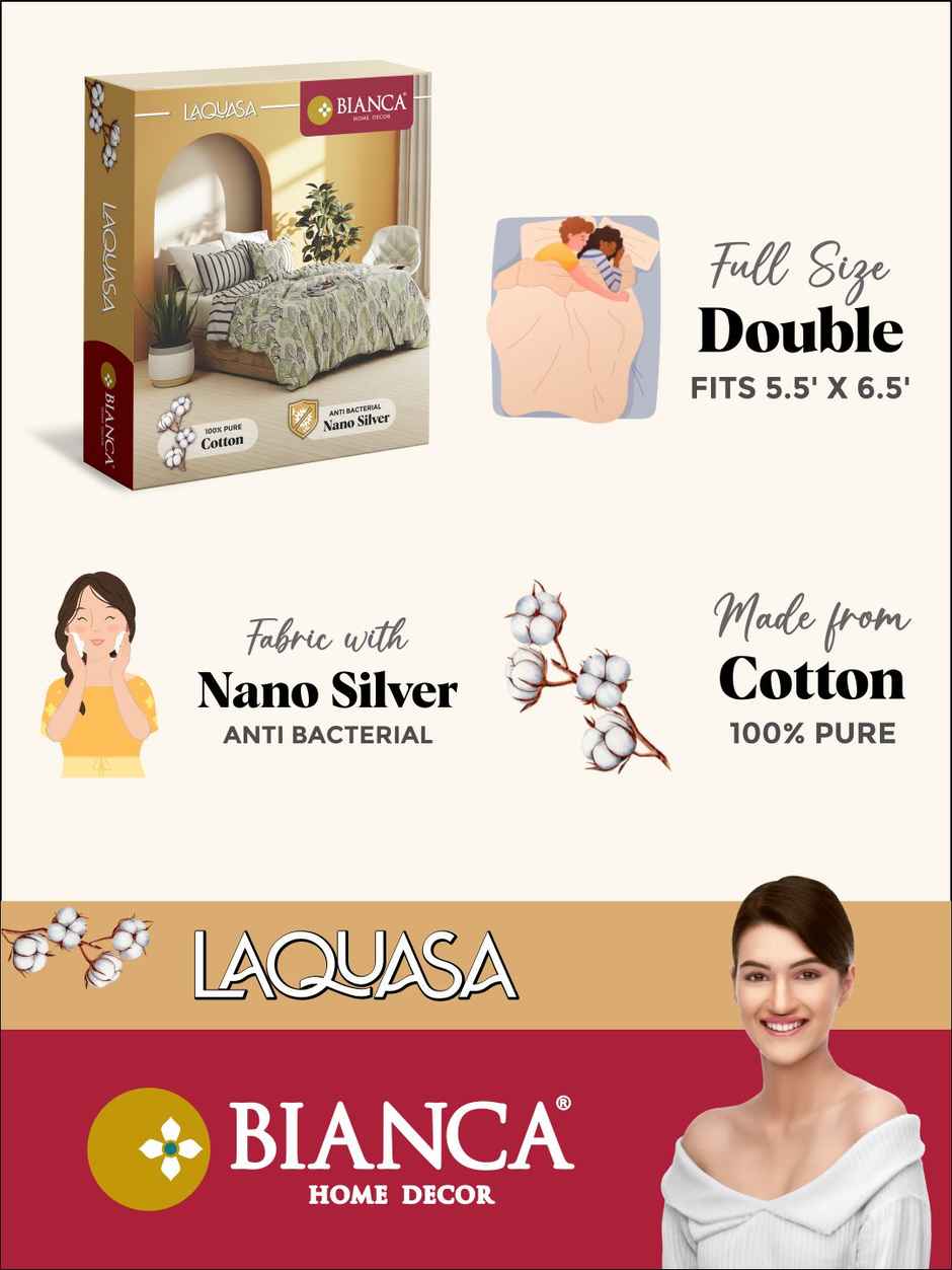 Bianca Soft 100% Natural Cotton Double Bedsheet With 2 Pillow Covers | Laquasa Floral |Indigo &Ecru