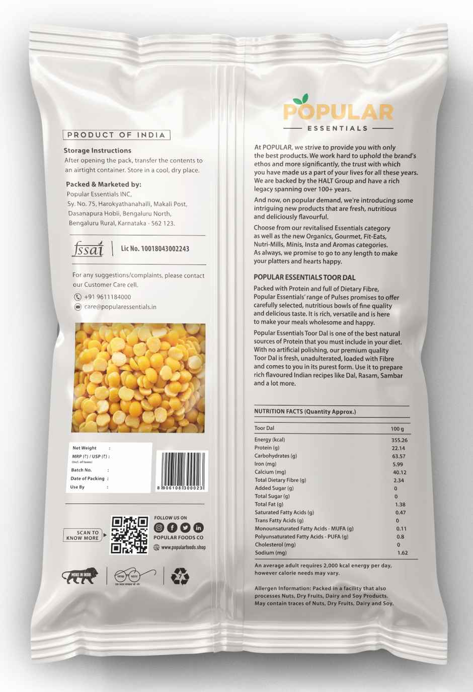 Popular Essentials Toor Dal | Un-Polished