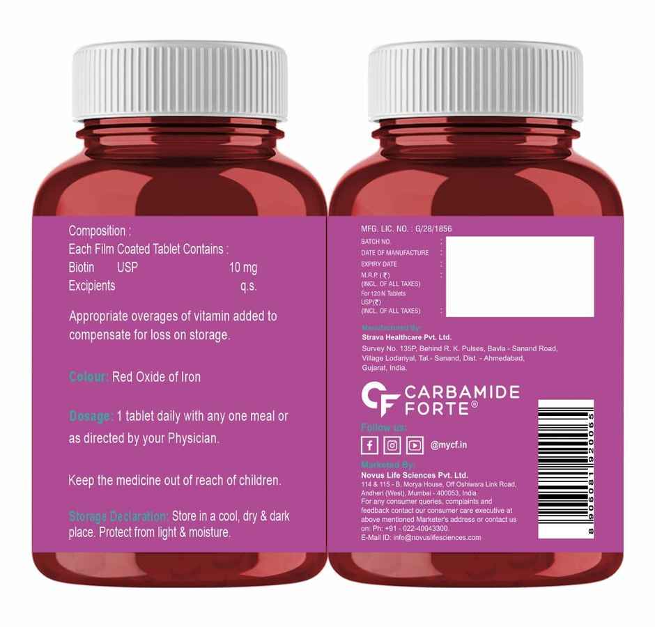 Carbamide Forte Biotin 10000mcg Biotin Tablets | Hair Growth Tablet | Hair Vitamins