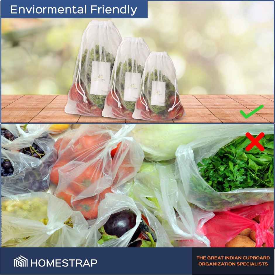 Homestrap Mesh Vegetable Bag With Drawstring - White | Pack of 6
