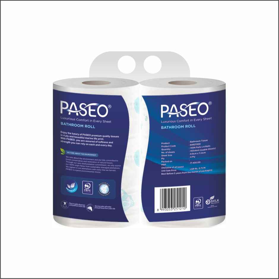 Paseo Dolphin Toilet Roll | 140Sheet | 4 Ply | Pack of 4