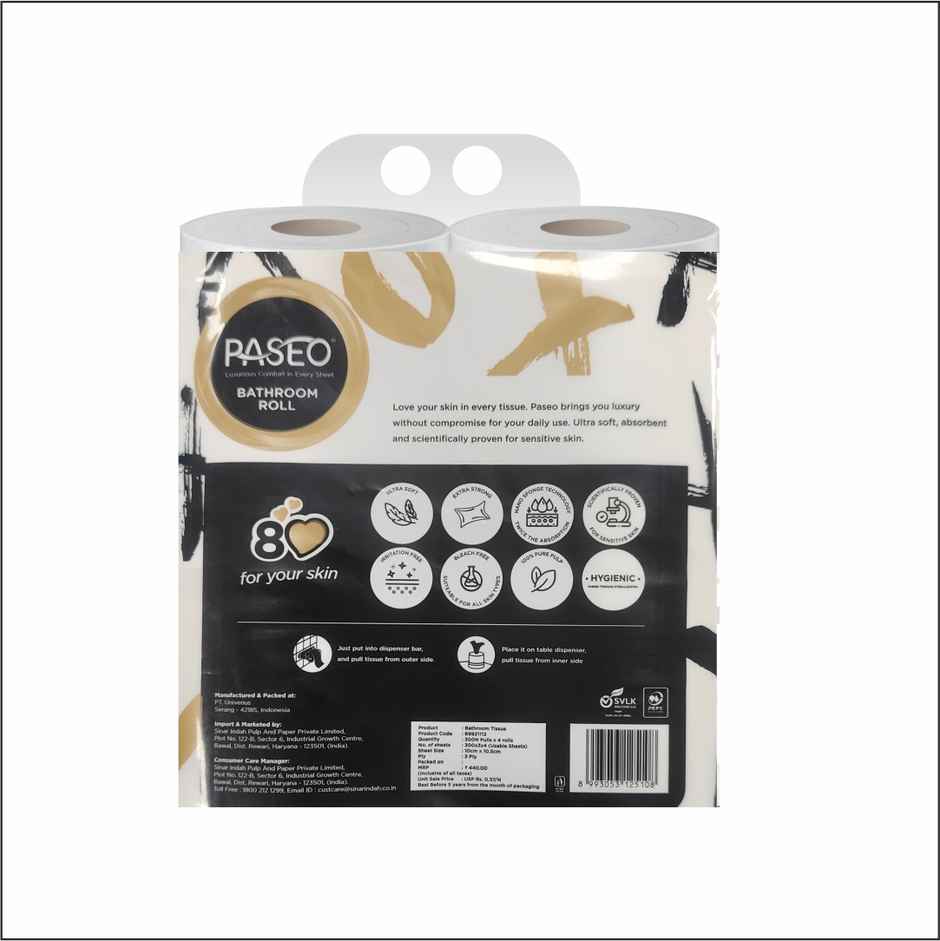 Paseo Toilet Roll | 300 Sheets | 3Ply | Pack of 4