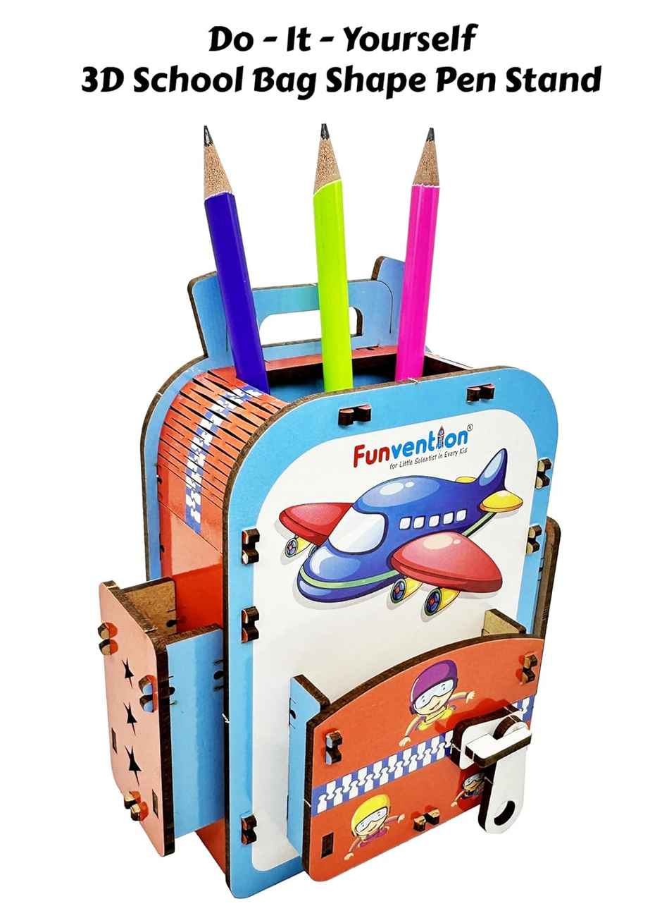 Funvention Airplane School Bag Pen Stand | DIY Pen Stand Art & Craft Kit