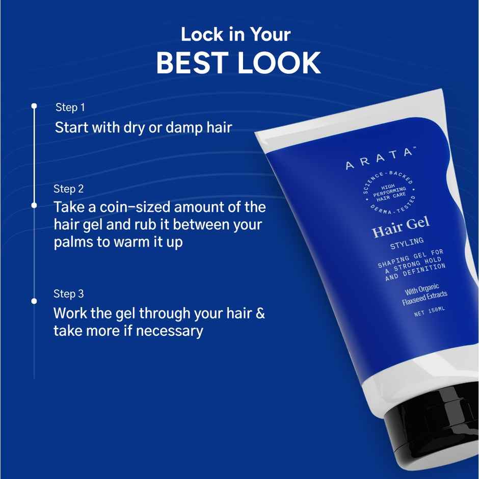 Arata Strong Hold Styling Gel with Flaxseed Extract & UV Filters for Glossy Look