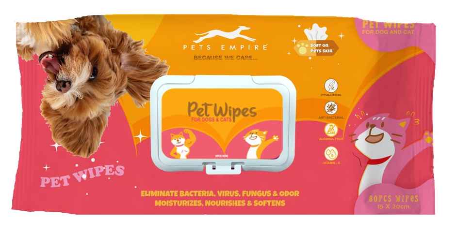 Pets Empire anti bacterial grooming wipes , Wet wipes for dogs , cats | 80 Pulls Per Pack
